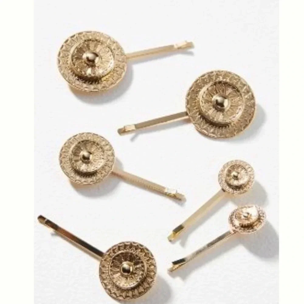 Anthropologie Gold Coin Medallion Hair Clips